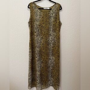 Intex Sleeveless Long Dress Sz L Boho Lagenlook Leopard Animal‎ Print Mob Wife